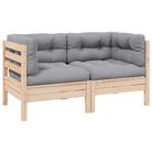 vidaXL 2-Seater Patio Sofa with Gray Cushions Solid Pinewood