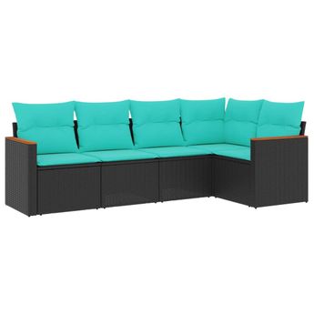 vidaXL 5 Piece Garden Sofa Set with Cushions Black Poly Rattan