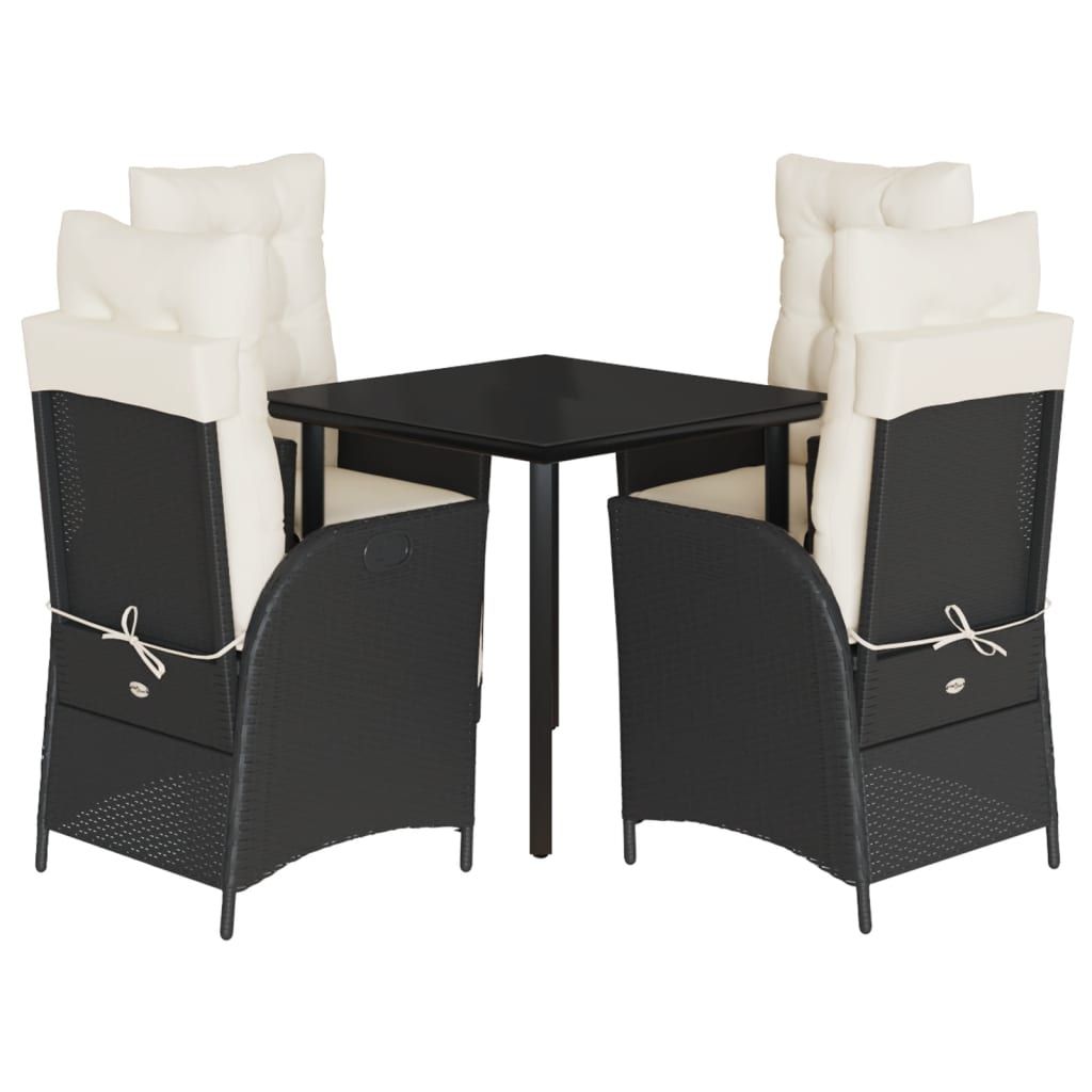 vidaXL 5 Piece Garden Dining Set with Cushions Black Poly Rattan