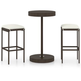 vidaXL 3 Piece Garden Bar Set with Cushions Poly Rattan Brown