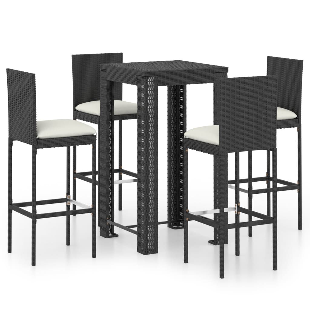 vidaXL 5 Piece Patio Bar Set with Cushions Poly Rattan Black