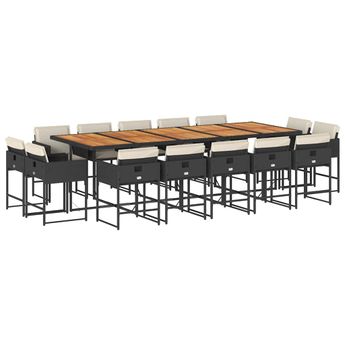 vidaXL 15 Piece Patio Dining Set with Cushions Black Poly Rattan