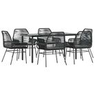 vidaXL 7 Piece Garden Dining Set with Cushions Black Poly Rattan Glass