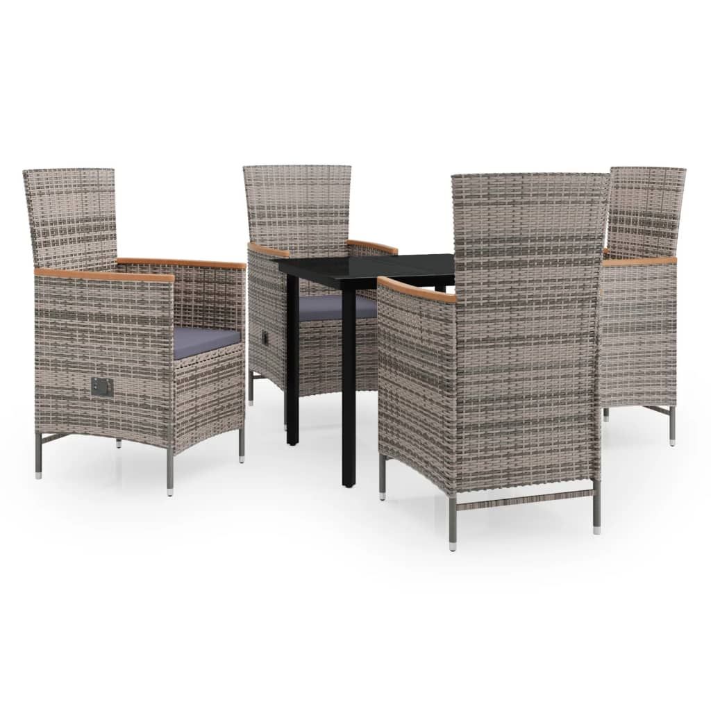 vidaXL 5 Piece Garden Dining Set with Cushions Grey
