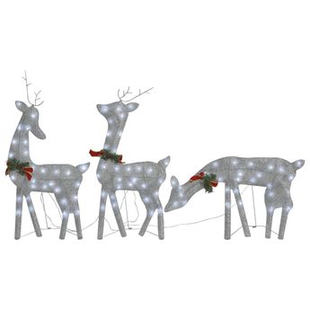 vidaXL Christmas Reindeer Family 106.3"x2.8"x35.4" Silver Cold White Mesh