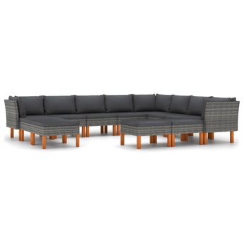 vidaXL 12 Piece Patio Lounge Set with Cushions Poly Rattan Gray