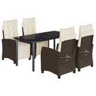 vidaXL 5 Piece Garden Dining Set with Cushions Brown Poly Rattan