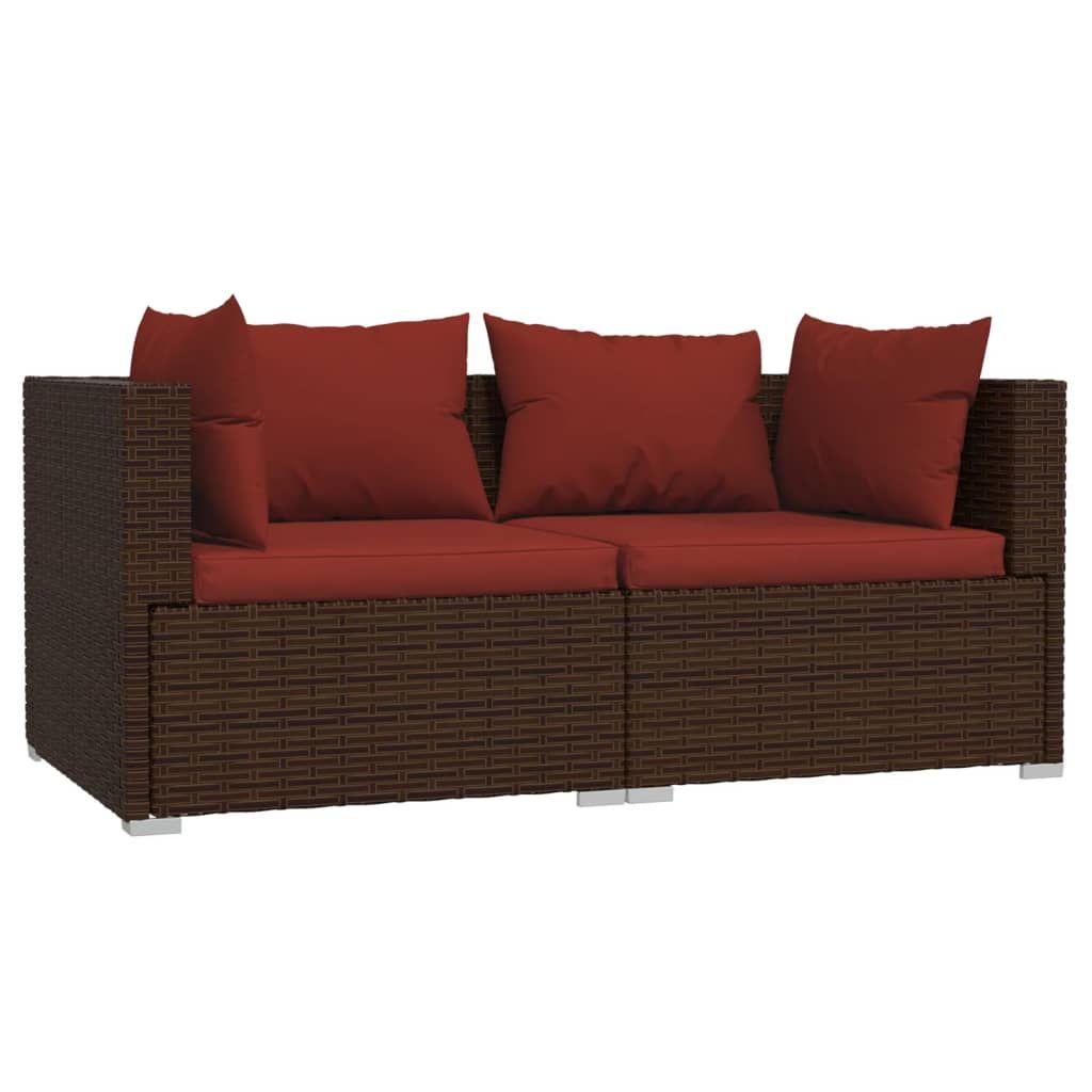 vidaXL Patio Loveseat with Cushions Brown Poly Rattan