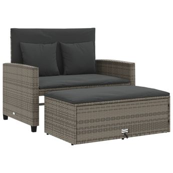 vidaXL Patio Sofa with Cushions 2-Seater Gray Poly Rattan