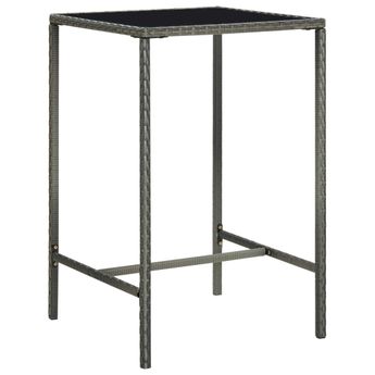 vidaXL Patio Bar Table Gray 27.6"x27.6"x43.3" Poly Rattan and Glass