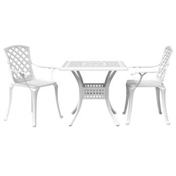 vidaXL 3 Piece Bistro Set White Cast Aluminum