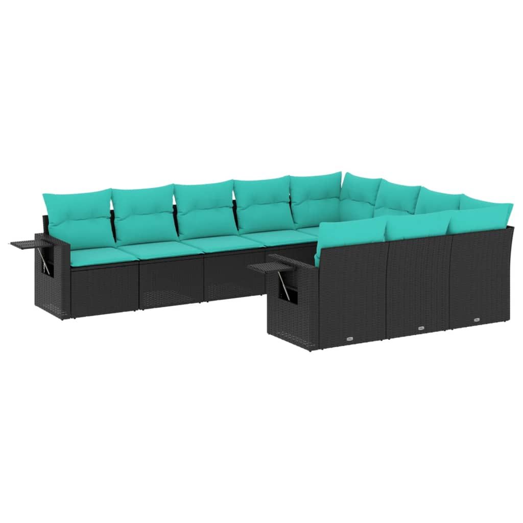 vidaXL 10 Piece Garden Sofa Set with Cushions Black Poly Rattan