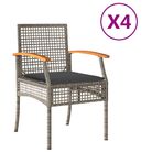 vidaXL Garden Chairs with Cushions 4 pcs Grey Poly Rattan Acacia Wood