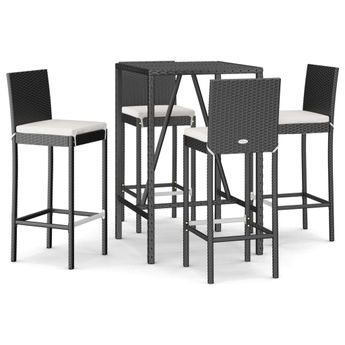 vidaXL 5 Piece Garden Bar Set with Cushions Black Poly Rattan