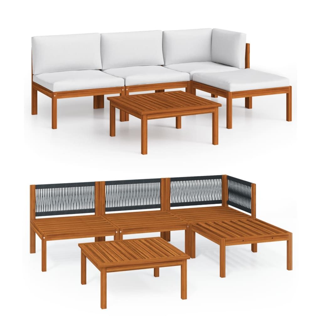 vidaXL 5 Piece Garden Lounge Set with Cushions Cream Wood Acacia&Rope