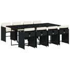 vidaXL 9 Piece Patio Dining Set with Cushions Black Poly Rattan