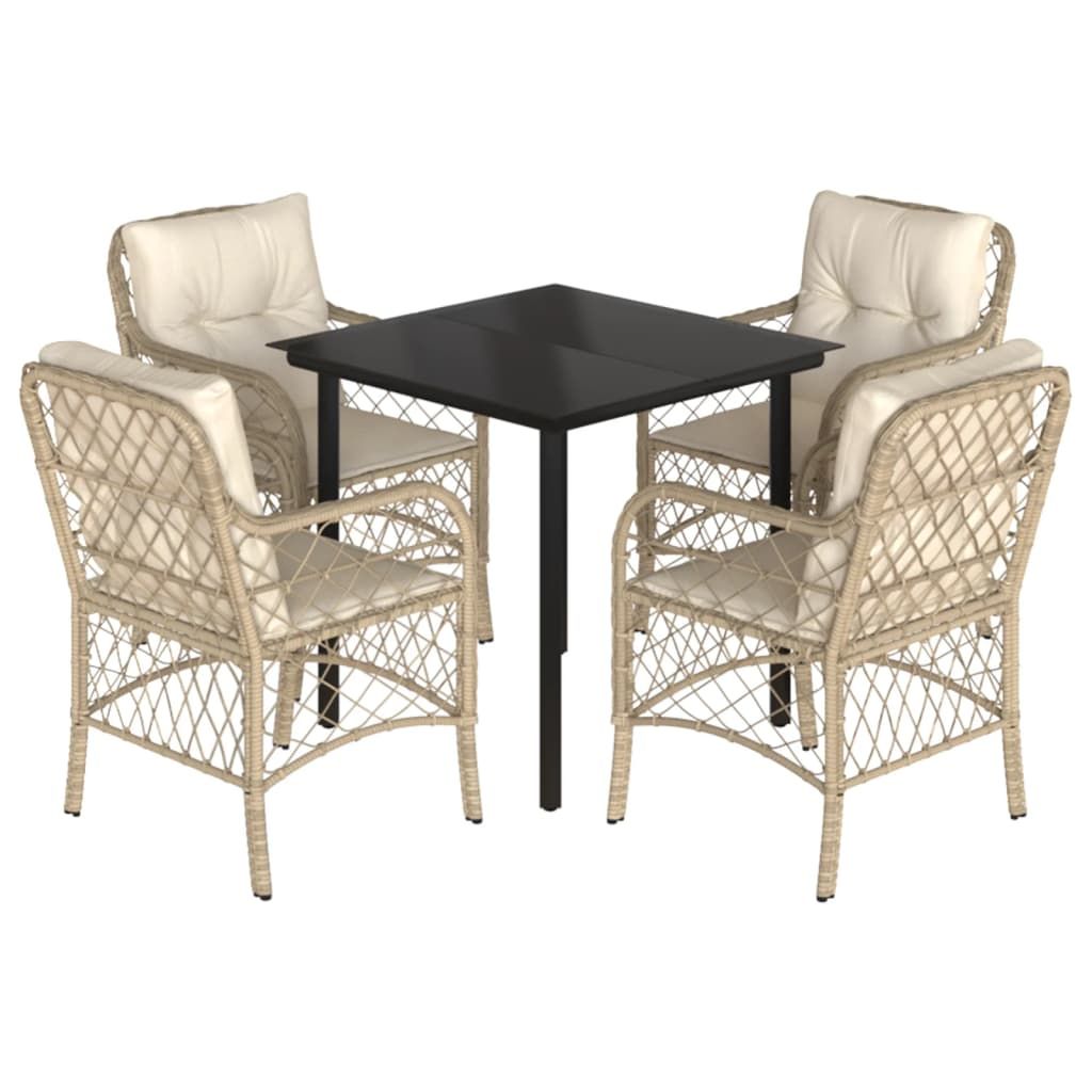 vidaXL 5 Piece Garden Dining Set with Cushions Beige Poly Rattan