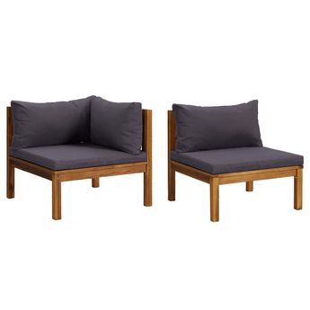 vidaXL 2 Piece Sofa Set with Dark Grey Cushions Solid Acacia Wood