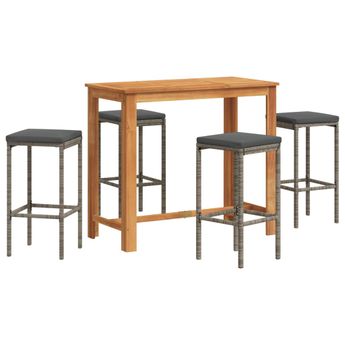 vidaXL 5 Piece Patio Bar Set Gray Solid Wood Acacia and Poly Rattan