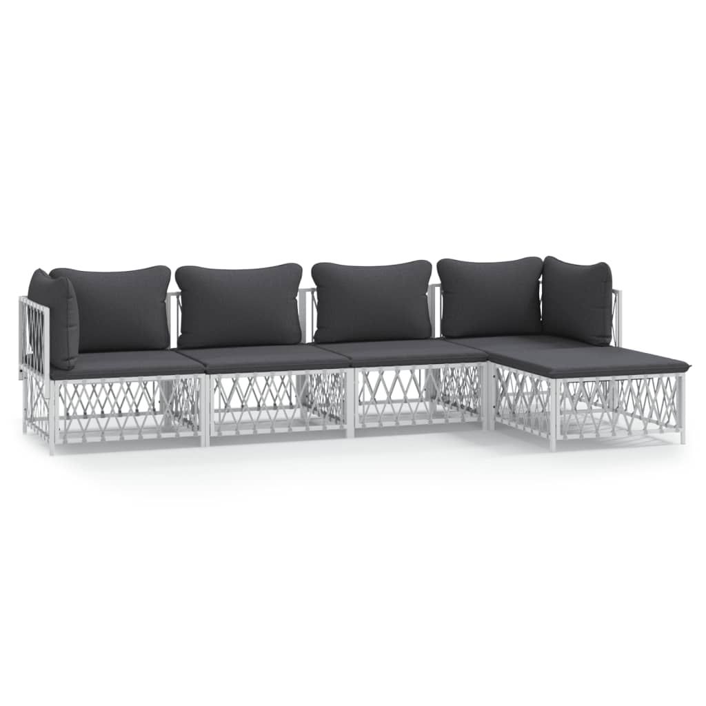 vidaXL 5 Piece Patio Lounge Set with Cushions White Steel