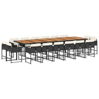vidaXL 17 Piece Patio Dining Set with Cushions Black Poly Rattan