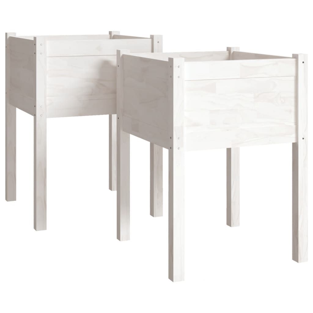 vidaXL Garden Planters 2 pcs White 19.7"x19.7"x27.6" Solid Wood Pine