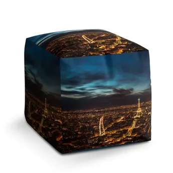 Sablio Taburet Cube Noční Paříž - 40x40x40 cm