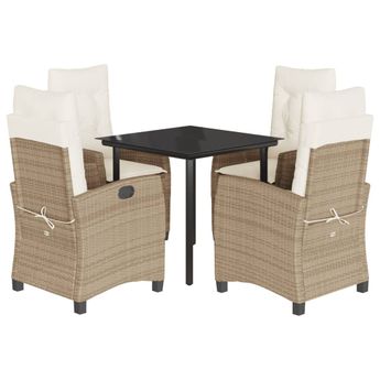 vidaXL 5 Piece Garden Dining Set with Cushions Beige Poly Rattan