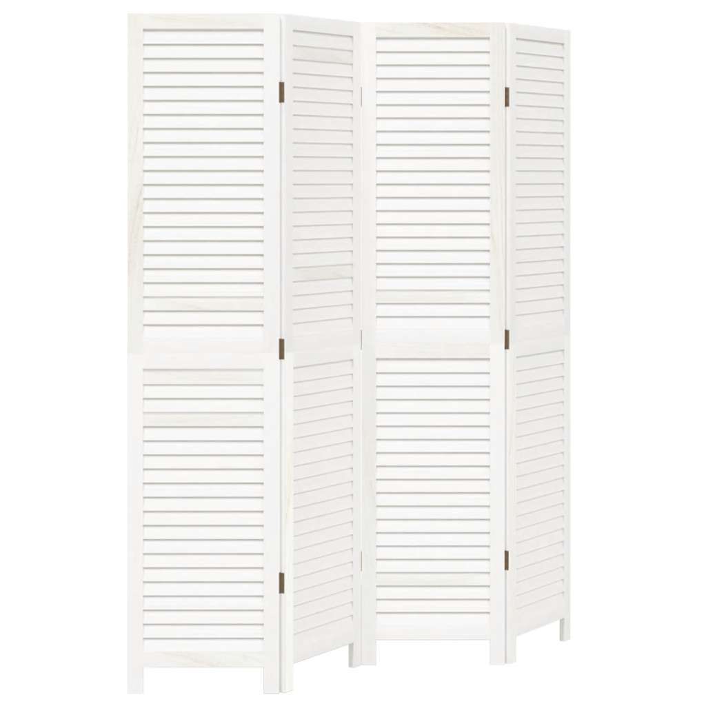 vidaXL Room Divider 4 Panels White Solid Wood Paulownia