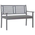 vidaXL 2-Seater Patio Bench with Cushion 47.2" Gray Eucalyptus Wood