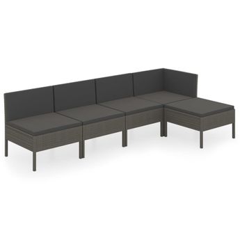 vidaXL 5 Piece Patio Lounge Set with Cushions Poly Rattan Gray