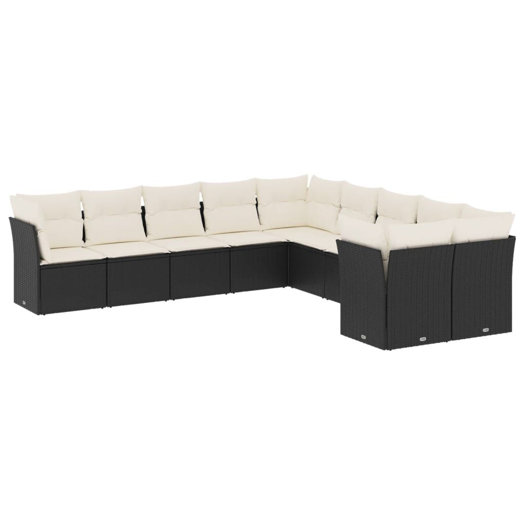 vidaXL 10 Piece Garden Sofa Set with Cushions Black Poly Rattan