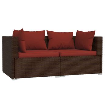 vidaXL Patio Loveseat with Cushions Brown Poly Rattan