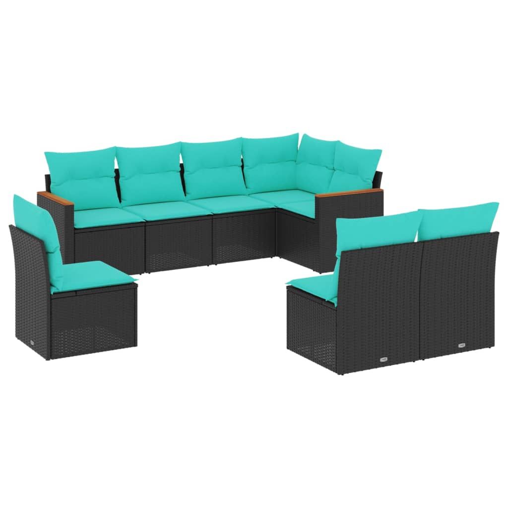 vidaXL 8 Piece Garden Sofa Set with Cushions Black Poly Rattan