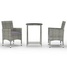 vidaXL 3 Piece Patio Bistro Set Poly Rattan and Tempered Glass Gray