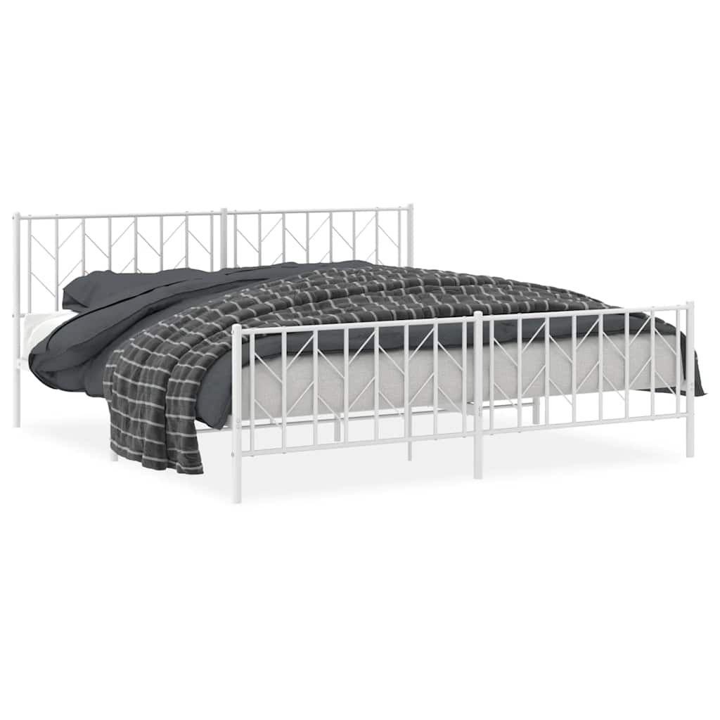 vidaXL Metal Bed Frame without Mattress with Footboard White 193x203cm