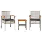 vidaXL 3 Piece Bistro Set with Cushions Gray Poly Rattan Acacia Wood