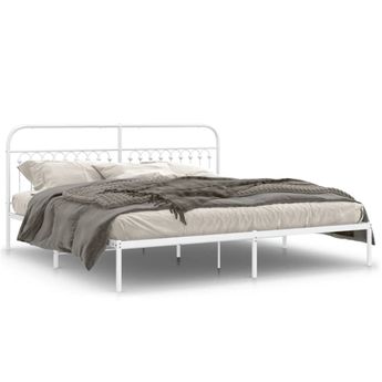vidaXL Metal Bed Frame without Mattress with Headboard White 76"x79.9"