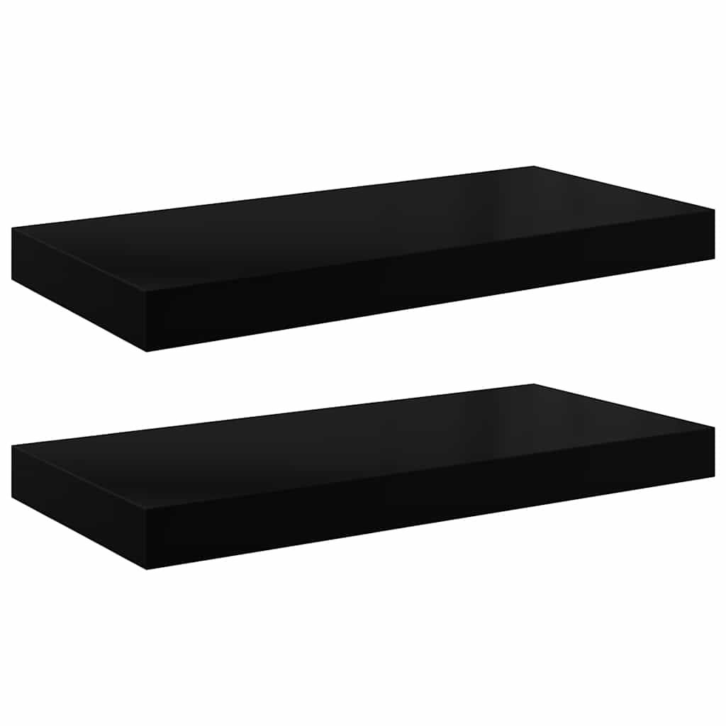 vidaXL Floating Wall Shelves 2 pcs High Gloss Black 19.7"x9.1"x1.5" MDF