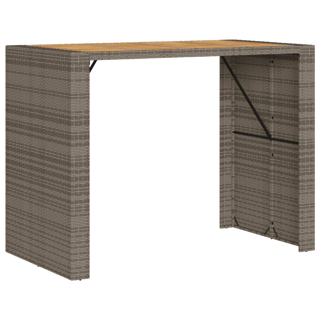 vidaXL Patio Bar Table with Acacia Wood Top Gray 57.1"x31.5"x43.3" Poly Rattan