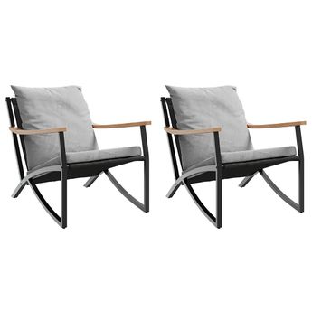 vidaXL Patio chairs with Cushions 2 pcs Black Steel