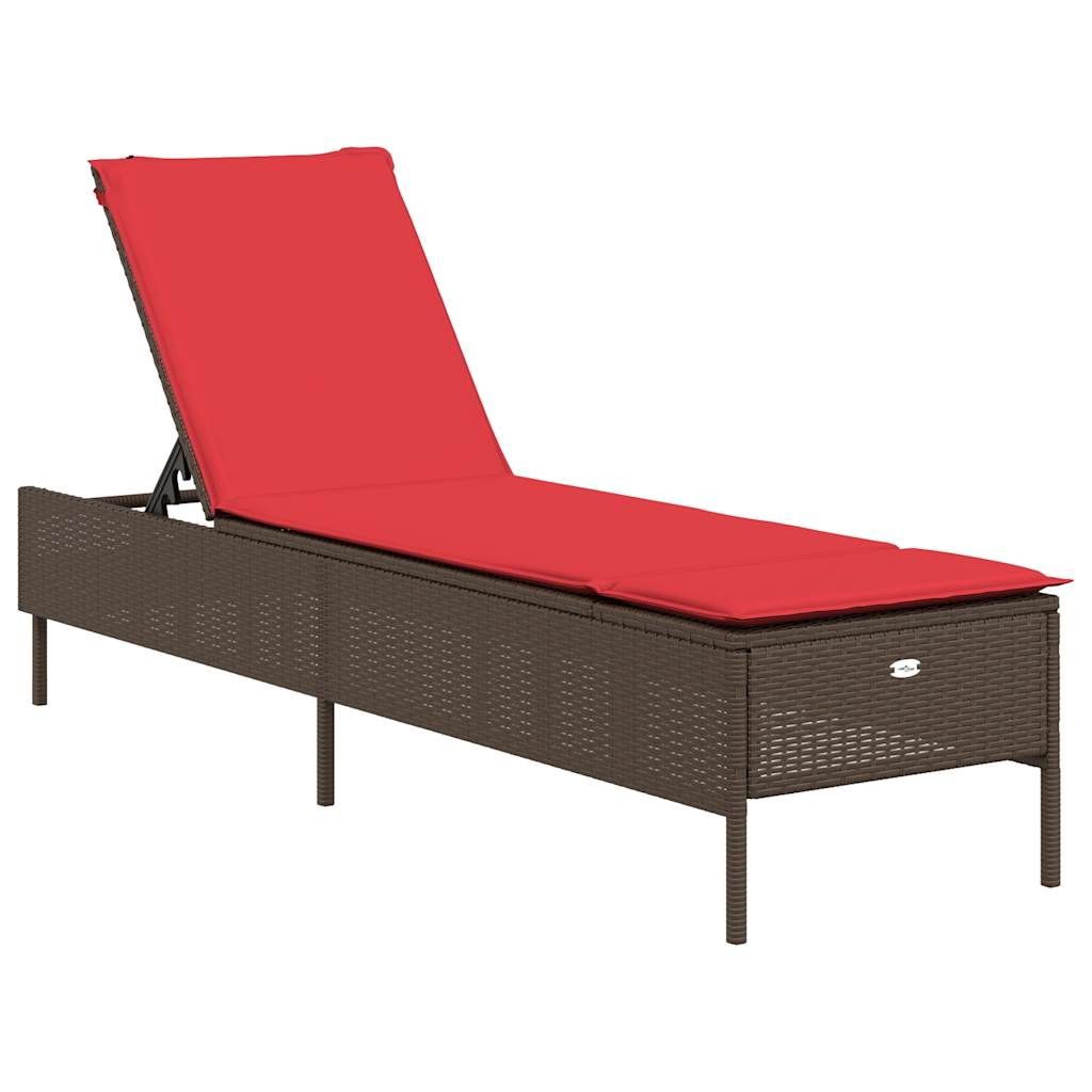 vidaXL Sun Lounger with Cushion Brown Poly Rattan