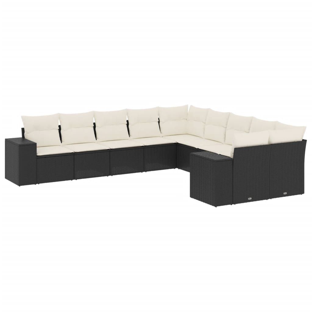 vidaXL 10 Piece Garden Sofa Set with Cushions Black Poly Rattan