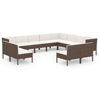 vidaXL 12 Piece Patio Lounge Set with Cushions Poly Rattan Brown
