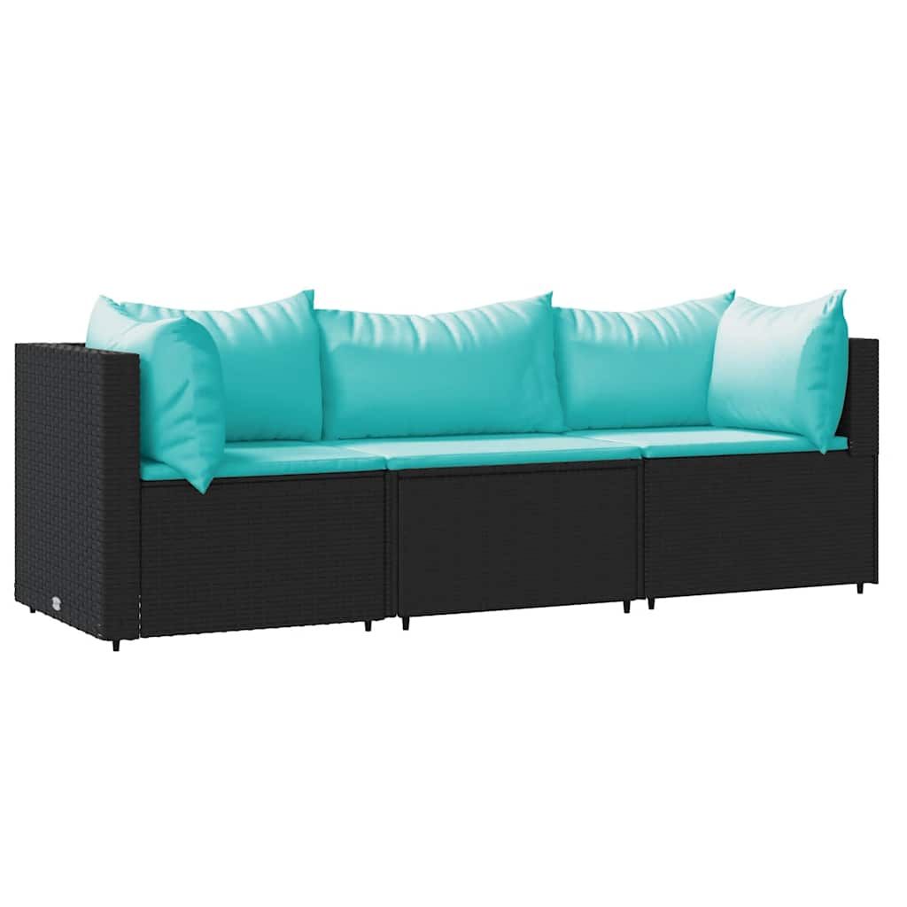 vidaXL 3 Piece Garden Lounge Set with Cushions Black Poly Rattan