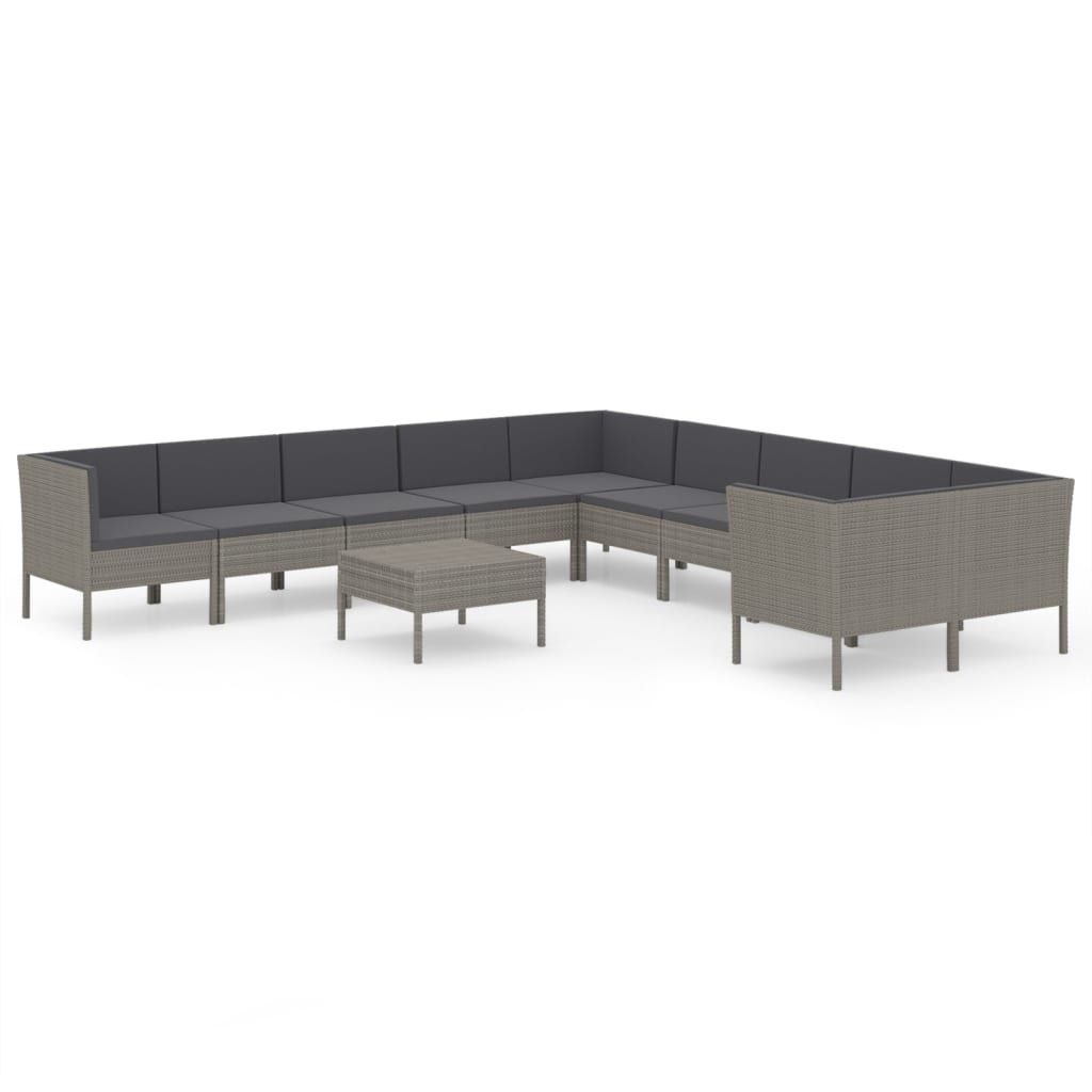 vidaXL 11 Piece Patio Lounge Set with Cushions Poly Rattan Gray