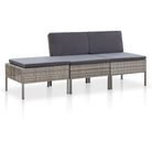 vidaXL 3 Piece Patio Lounge Set with Cushions Poly Rattan Gray