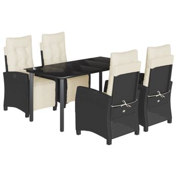 vidaXL 5 Piece Garden Dining Set with Cushions Black Poly Rattan