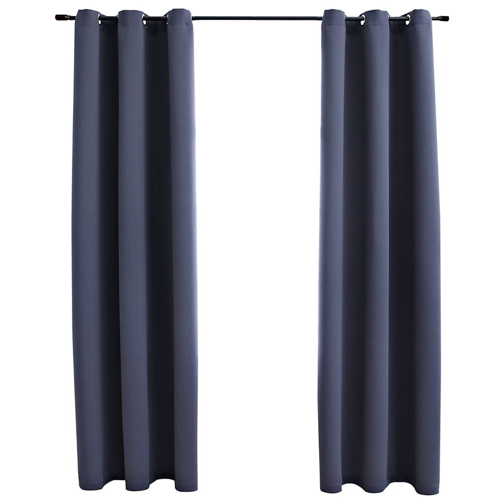 vidaXL Blackout Curtains with Rings 2 pcs Anthracite 37"x63" Fabric