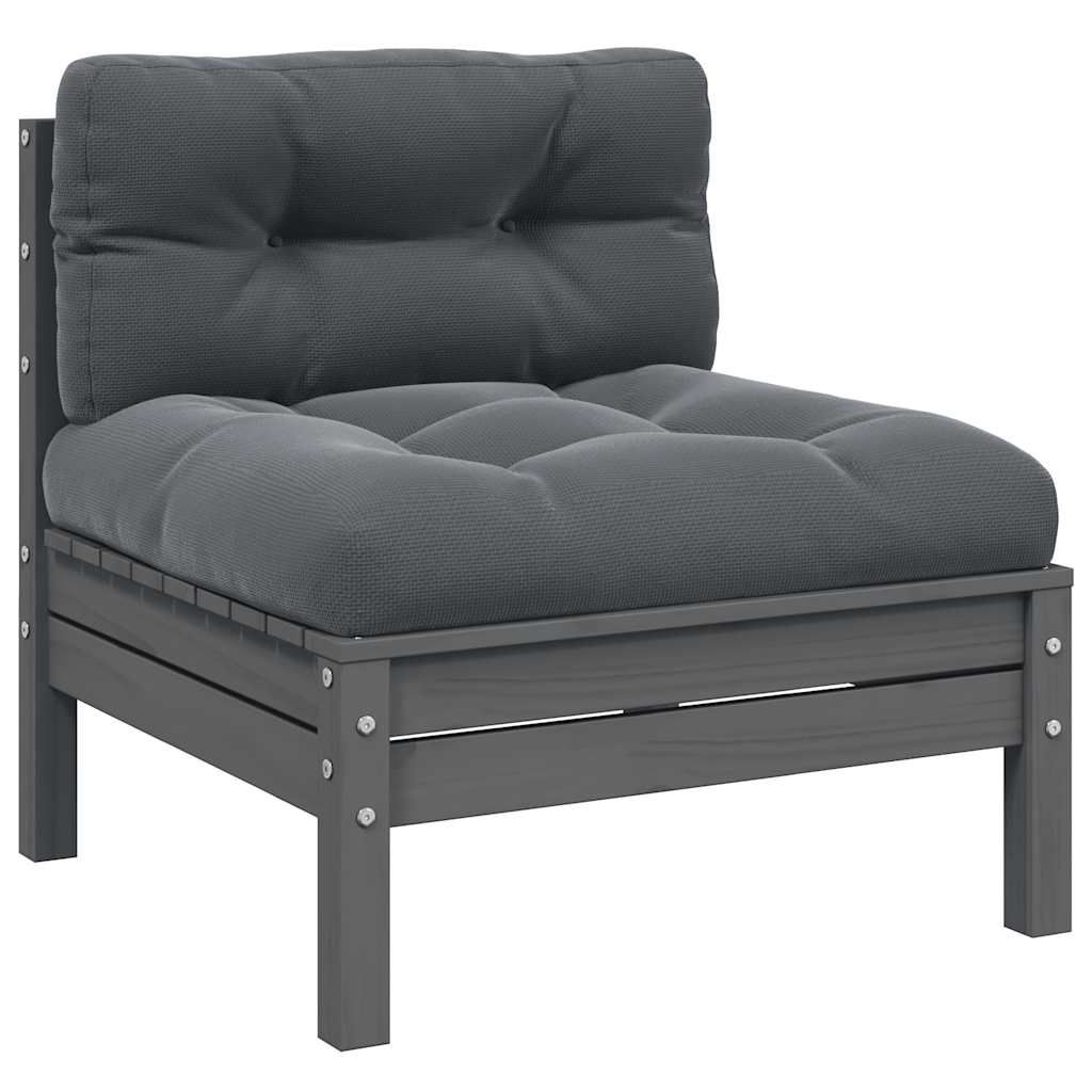 vidaXL Patio Middle Sofa with Anthracite Cushions Gray Solid Pinewood